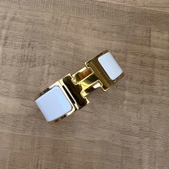 White & gold Hermés large Clic H bracelet - authentic!! Size pm - Picture 2 of 8